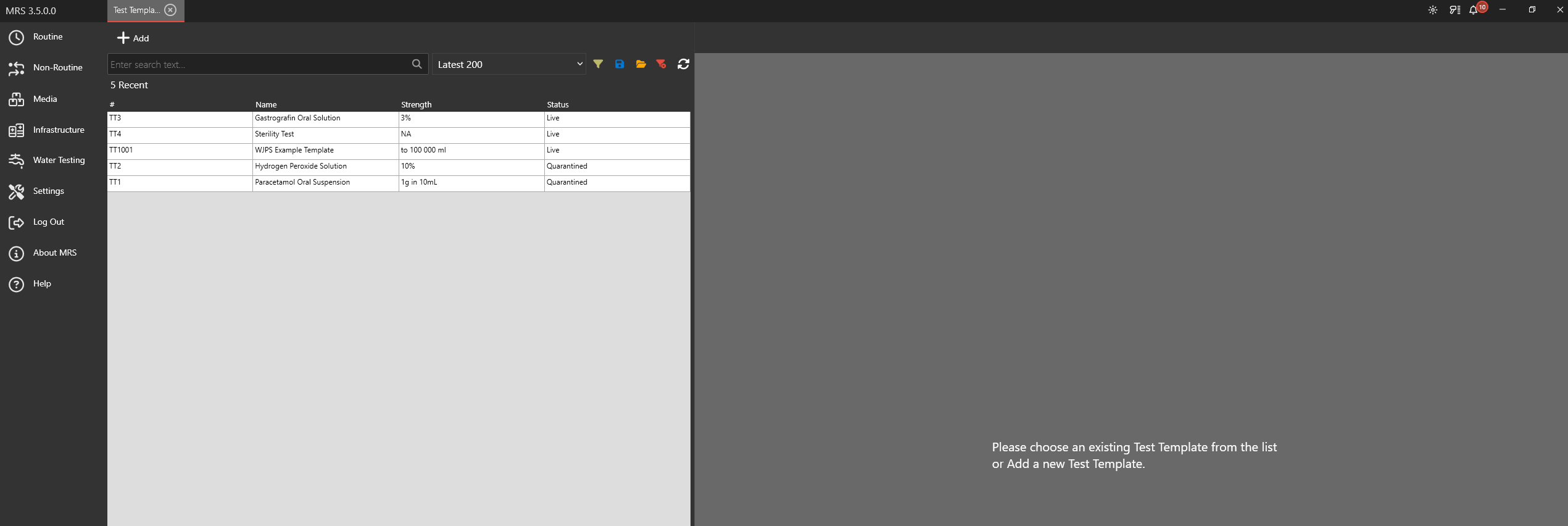 Test Templates | MRS 3 Documentation