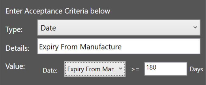 Screenshot of Value field if 'Date' type selected