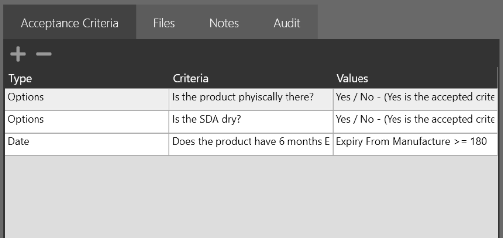 Screenshot of Acceptance Criteria section of New Media Product form