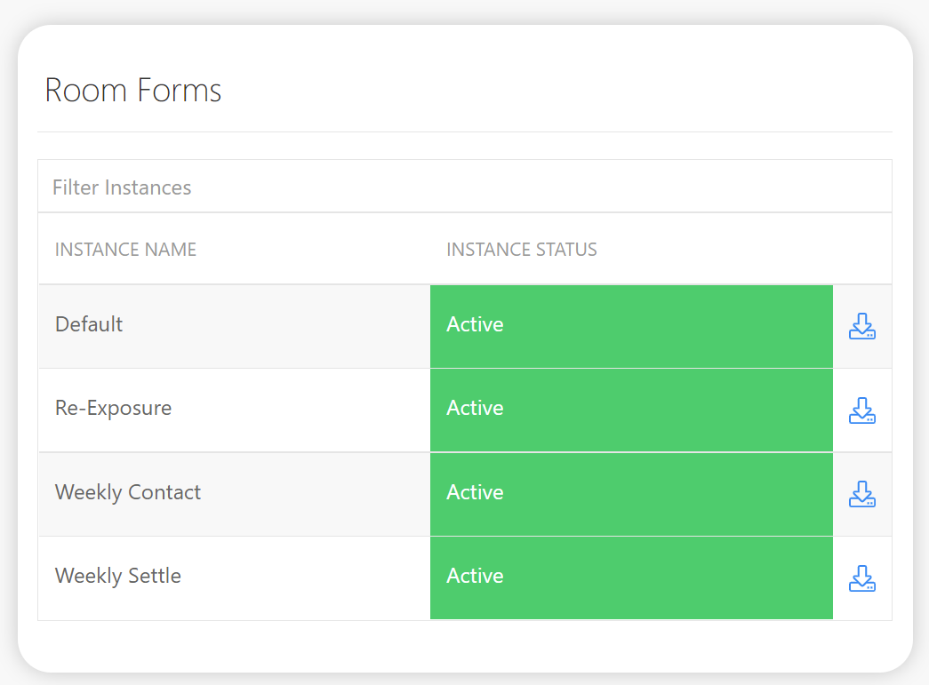 Screenshot of Room Forms section
