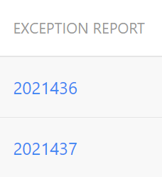 Screnshot of Exception report number hyperlink