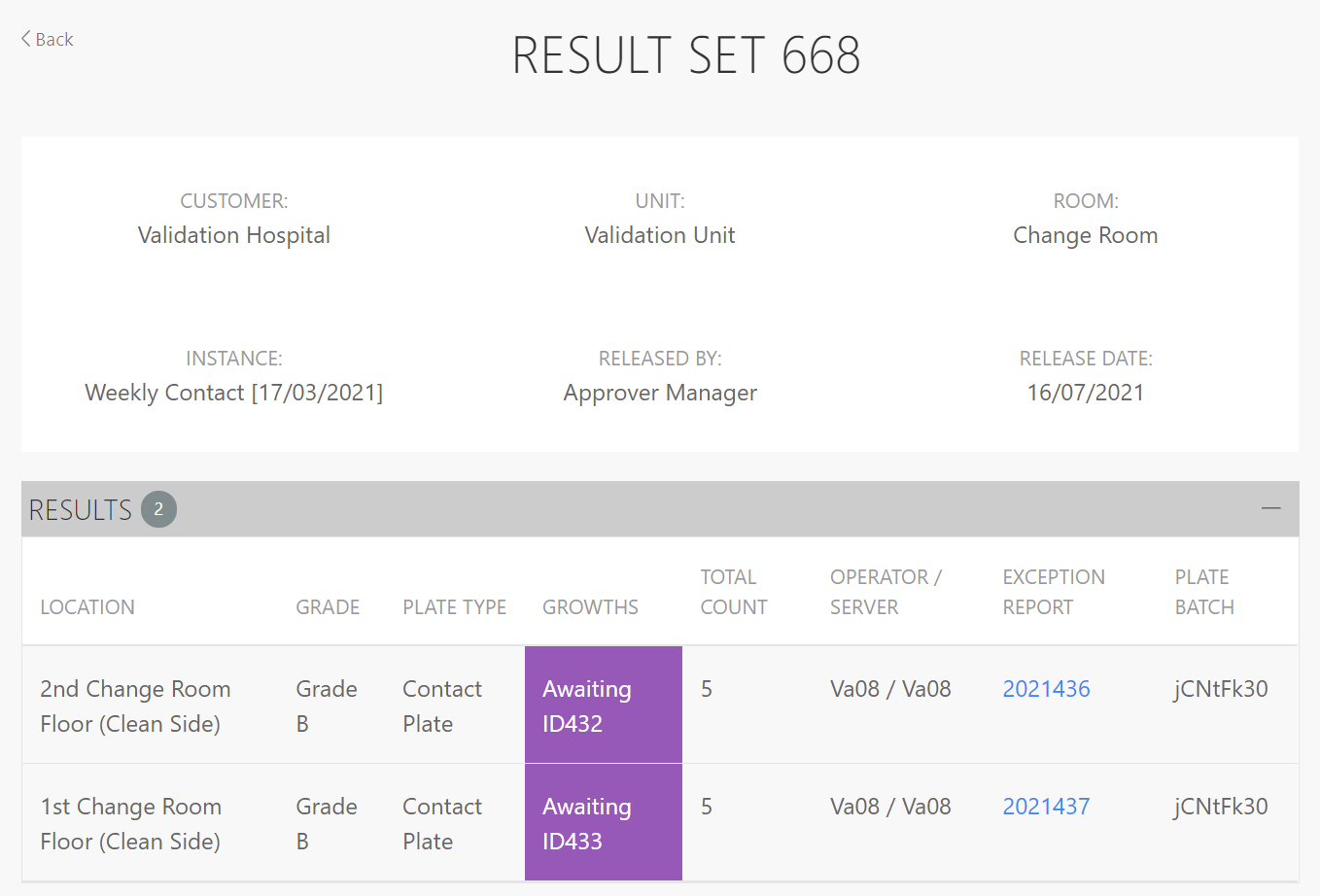 Screenshot of full Result Set