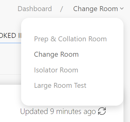 Screenshot of Room selection drop-down menu